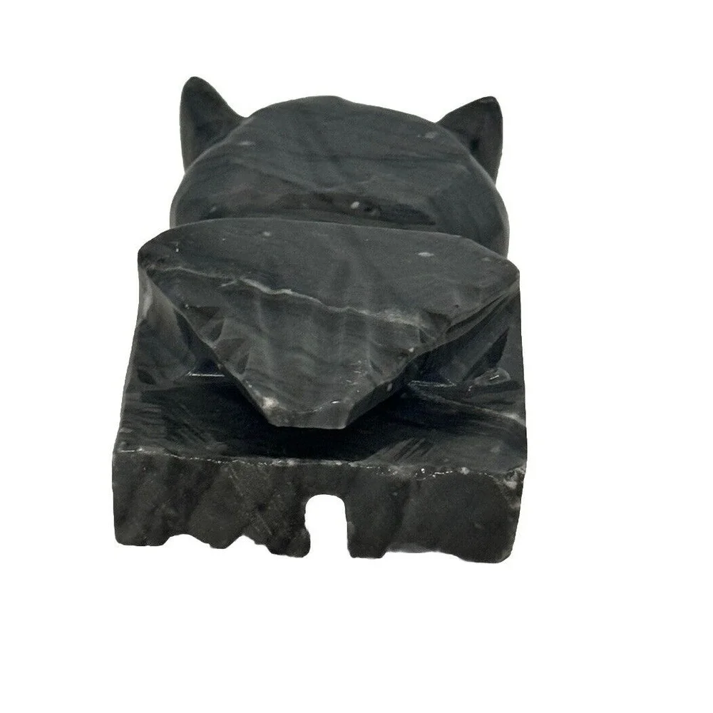 Vtg Genuine Gemstone Gray Onyx Stone Owl Hand Carved Mexico Figurine 3.5